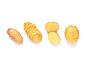 Raw baby potatoes on white background