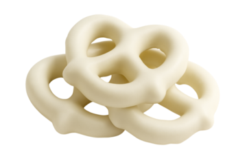 White chocolate covered pretzels, sweet and salty snack dessert, crunchy coated pretzel candy
