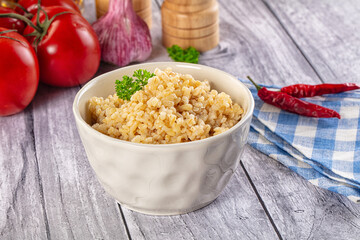 Vegan cuisine - boiled bulgur garnish