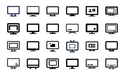 Bundle of monitor Silhouette Icons, Modern Vector Set with White Background for Technology, Digital, Business, and Creative Use