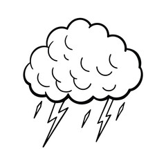 thunderstorm cloud with lightning and rain on white background 