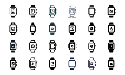 Bundle of watch Silhouette Icons, Modern Vector Set with White Background for Technology, Digital, Business, and Creative Use