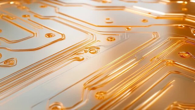 Golden Circuit Board Close Up Showing Integrated Electronic Design Structure