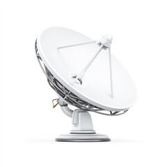 A simple vector logo of an large white satellite dish with metal details.