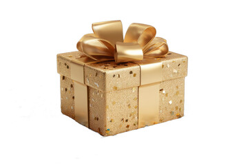 A golden gift box for Black Friday with confetti isolated on transparent background