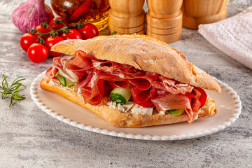Sandwich with ciabatta and jamon