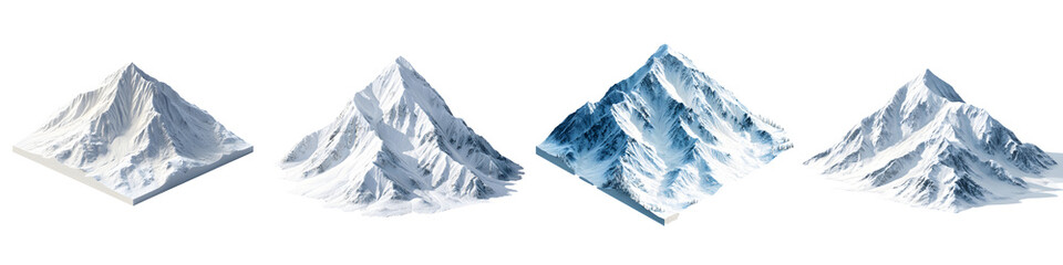 Obraz premium Isometric Mountain Range: Snowy Peaks Vector Illustration Set
