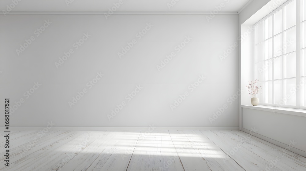 Wall mural minimal abstract light gray background for product presentation. soft window shadow and light overla