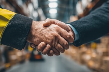 Professional Handshake Between Business Partners in Warehouse Setting
