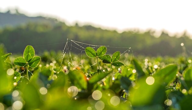 Dew-kissed clover field at dawn