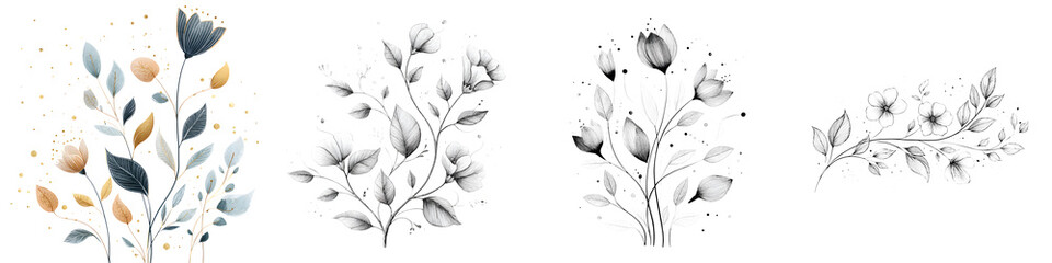 Obraz premium Elegant Watercolor Floral Design Elements with Dark Accents
