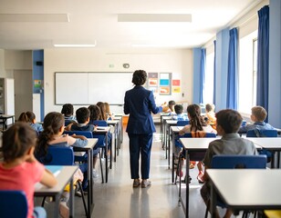 Teacher instructing diverse class in school