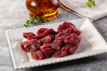 Diced raw beef meat cubes