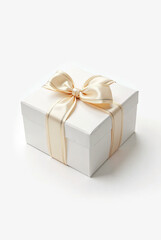 Obraz premium White gift box with a festive red ribbon and bow isolated on a white background for any celebration