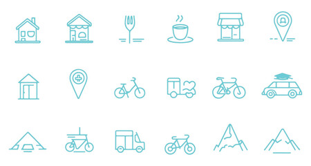 Collection of Travel and Outdoor Activity Icons for Digital and Print Design Projects