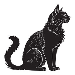 black turkish van cat Silhouette Vector, High Quality Illustration on White Background