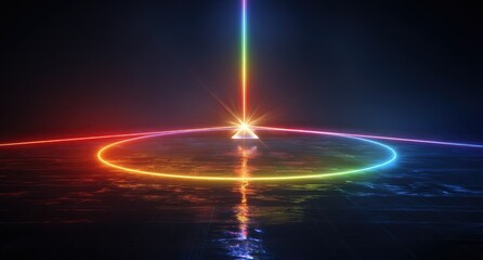 Rainbow laser beam pierces a ringed plane