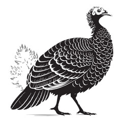 black Thanksgiving Turkey Silhouette Vector, High Quality Illustration on White Background