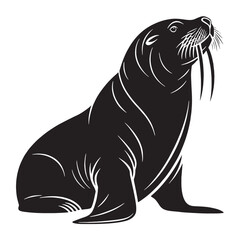 black walrus Silhouette Vector, High Quality Illustration on White Background