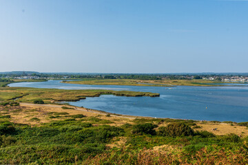 Hengistbury Head, Southbourne, UK - August 10th 2025: Christchurch Harbour viewed from Warren Hill.