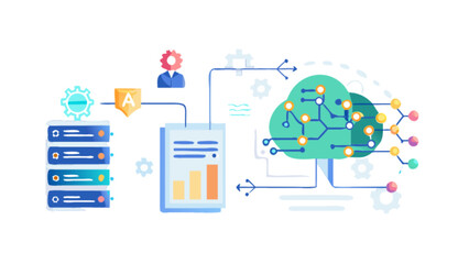 Obraz premium Cloud computing network data analysis and data processing with artificial intelligence system design concept