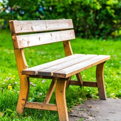 Fototapeta premium Wooden park bench in grass