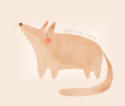 Round And Proud. Cute Fat Fox. Adorable Cartoon Animal Illustration Featuring a Playful and Whimsical Brown Fox. Prnt With Woodland Animal. Funny Hand Drawn Art With Happy Chubby Baby Fox.