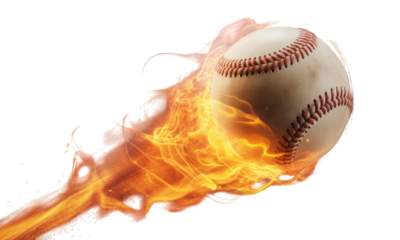 Flaming baseball hurtling through the air with intense speed and fiery trail