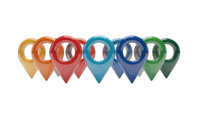 Row of colorful pointer icons with transparent centers on a dark background