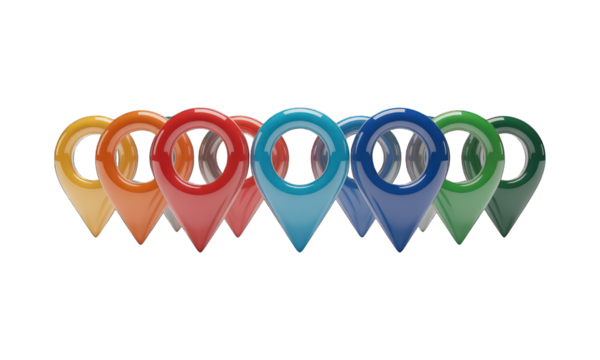 Row of colorful pointer icons with transparent centers on a dark background