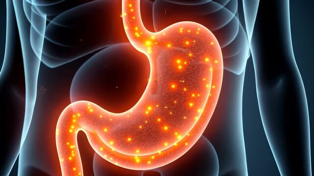 Human anatomy, stomach structure, gastric health. Digestive health. Stomach lining secretes digestive acids. Gastric walls absorb vital nutrients. Healthy gut promotes overall wellness.