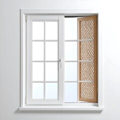 Obraz premium White window with open interior shutters