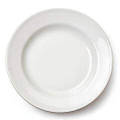 Plain white ceramic plate, isolated on a white background.