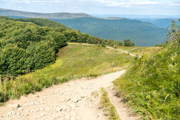 Bieszczady - Polish mountains. Tourist trail, tourist hiking summer time © Andrzej