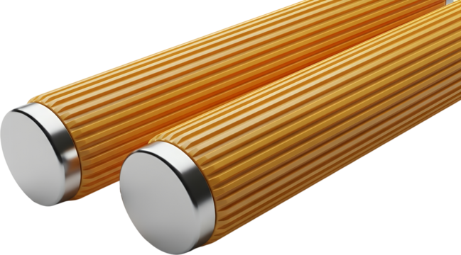 Two Textured Cylindrical Objects With Smooth Metallic End Caps Isolated On Black Cylinder Ribbed Transparent Background Transparent Background