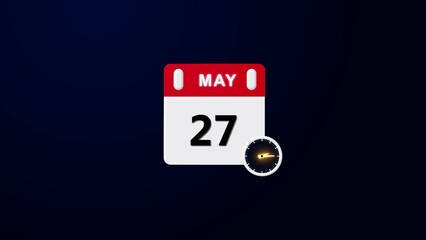 May 27 Daily Calendar, clock 4k illustration.