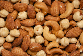 Nuts close-up. Almonds, cashews, hazelnuts. Product rich in minerals and vitamins. Healthy eating. Snack.