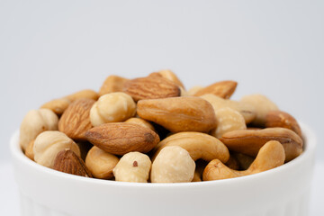 Nuts close-up. Almonds, cashews, hazelnuts. Product rich in minerals and vitamins. Healthy eating. Snack.