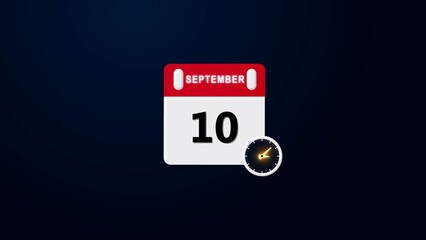 September 10 Calendar Icon, Realistic calendar and clock composition 4k illustration. Scheduled date and time planner design.
