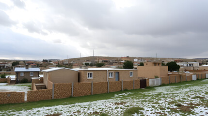 04-03-2022. beit-el israel. Houses and buildings in Beit El in Samaria-Israel. Cloudy skies of winter