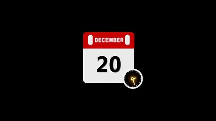 20 December Calendar Icon. Event schedule date. Meeting appointment time. Agenda plan, Realistic calendar and clock composition 4k illustration.
