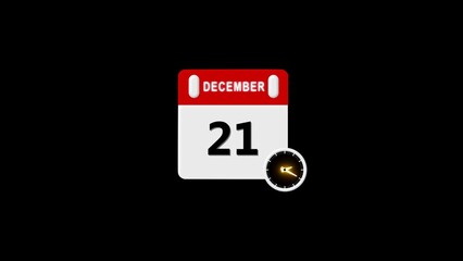 21 December Calendar Icon. Event schedule date. Meeting appointment time. Agenda plan, Realistic calendar and clock composition 4k illustration.