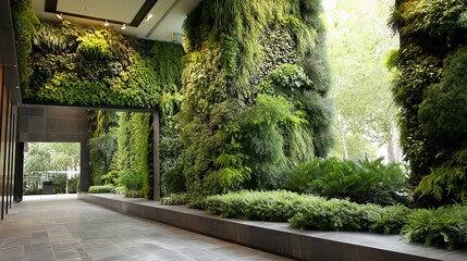 Lush vertical garden oasis transforms modern entryway into a vibrant green sanctuary experience