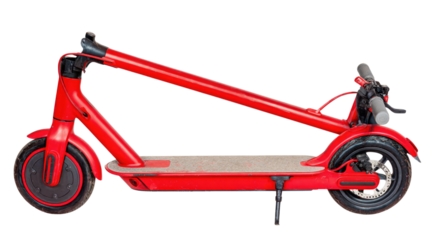 Foldable red electric scooter designed for urban commuting and compact storage, showcasing innovative design and features
