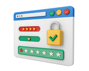 Secure Login Interface with Multi Factor Authentication and Strong Password Confirmation Featuring Padlock Symbol and Star Rating System for Enhanced Security Measures