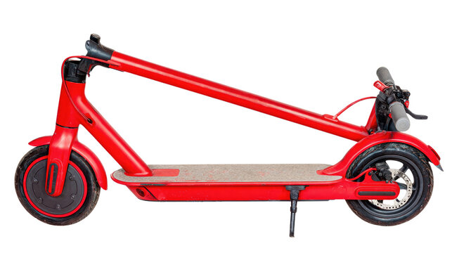 Foldable red electric scooter designed for urban commuting and compact storage, showcasing innovative design and features