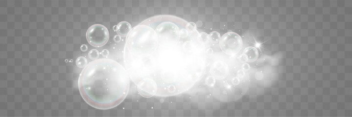 Air bubbles on a transparent background. Soap foam vector illustration.	
