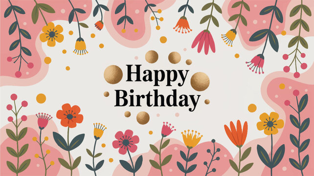 Floral Happy Birthday card featuring a vibrant arrangement of colorful flowers and festive design