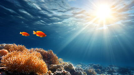 Vibrant coral reef fish swimming underwater tropical ocean nature photography bright environment tranquil viewpoint