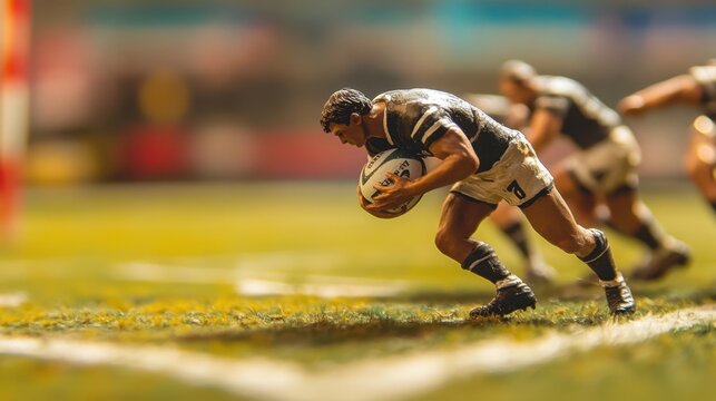Dynamic Rugby Player in Action on a Field During a Game Scenario